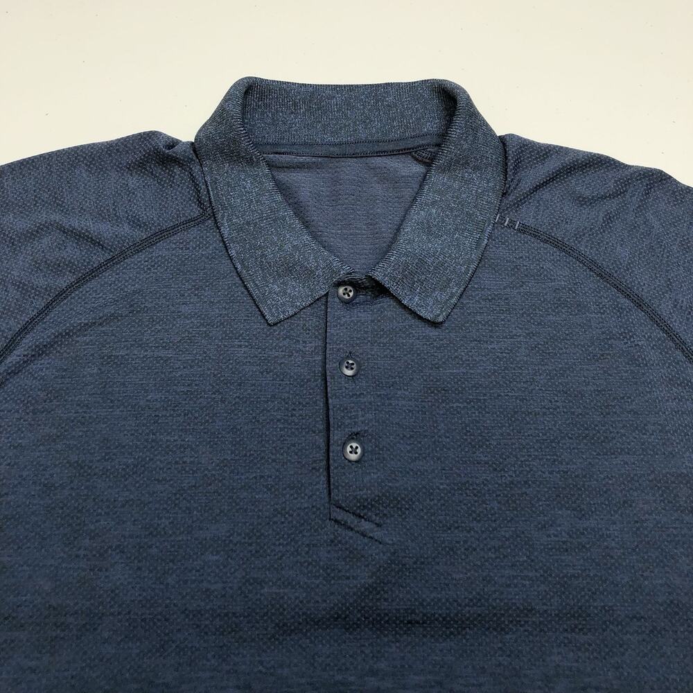 Lululemon Metal Vent Tech Polo Shirt Mens XL Performance Short Sleeve Blue - Picture 4 of 6